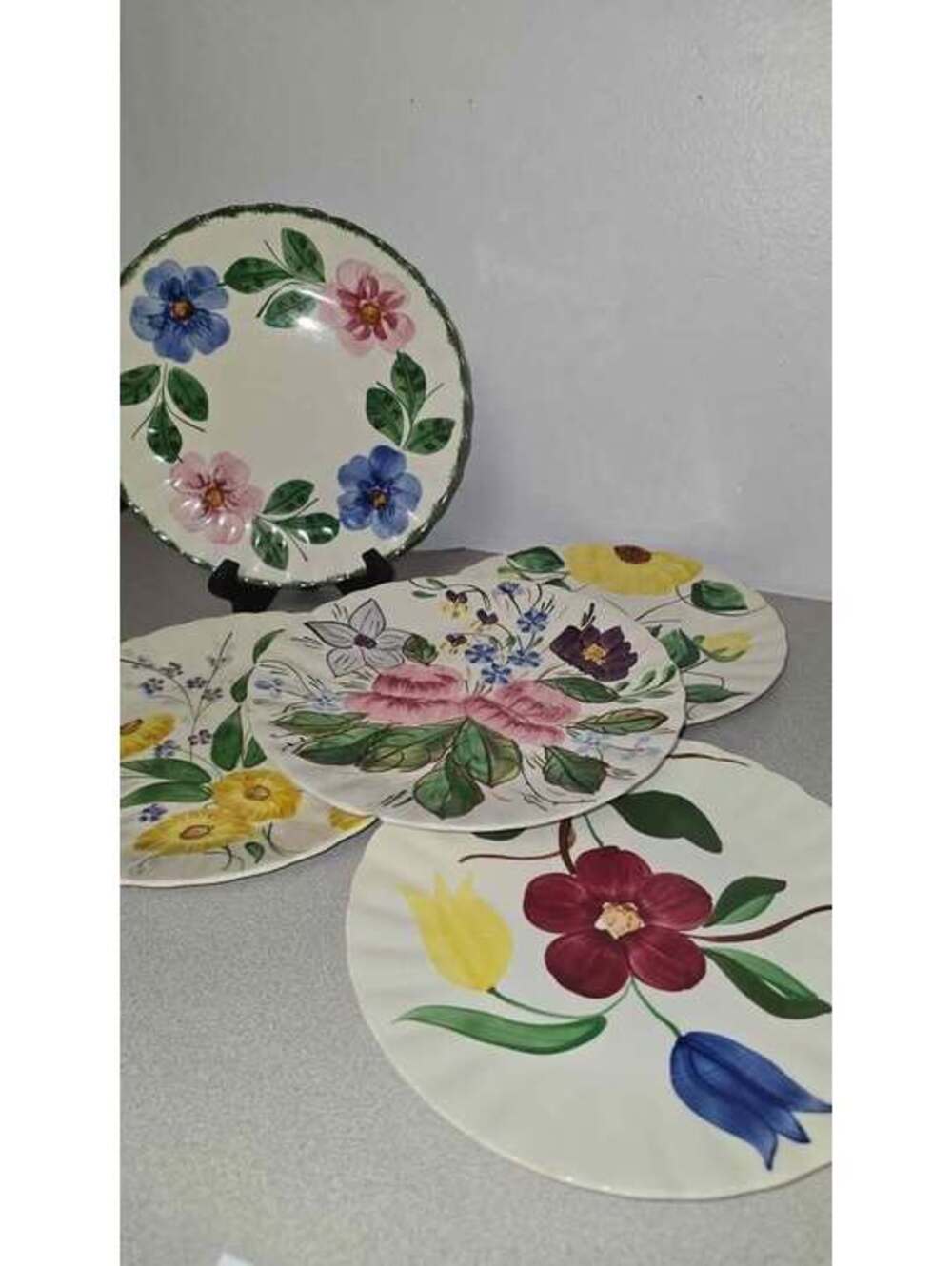 Set of 6 Blue Ridge Southern Potteries Hand Painted Plates 9" Floral